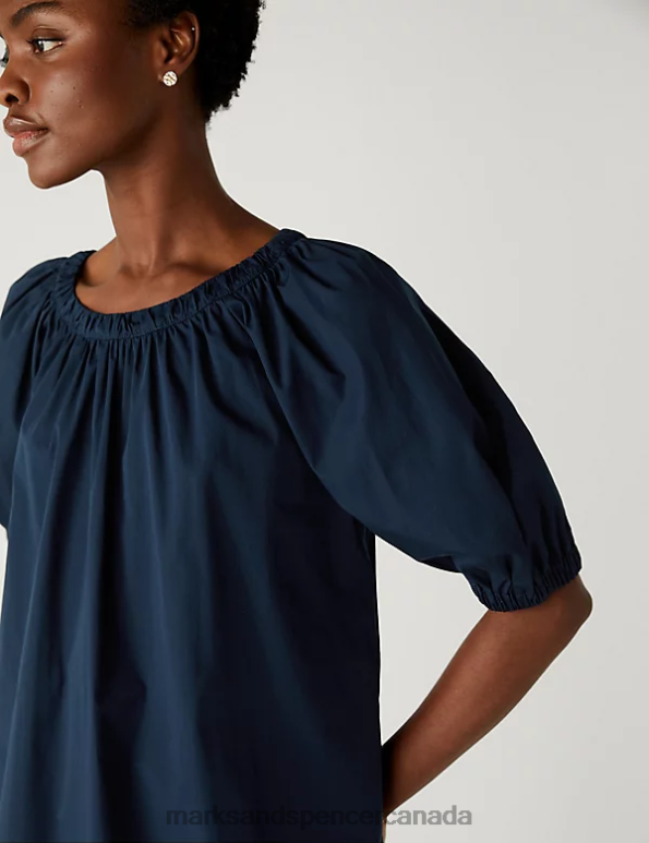 Marks and Spencer near me - Women Navy Clothing Marks & Spencer Pure Cotton Round Neck Blouse 20VTD1508