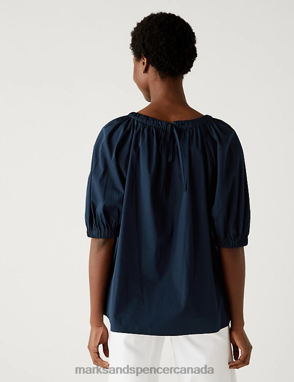 Marks and Spencer near me - Women Navy Clothing Marks & Spencer Pure Cotton Round Neck Blouse 20VTD1508