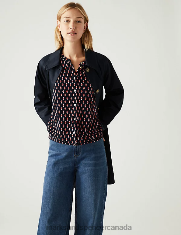 Marks and Spencer near me - Women Navy Mix Clothing Marks & Spencer Printed Crew Neck Blouse 20VTD186