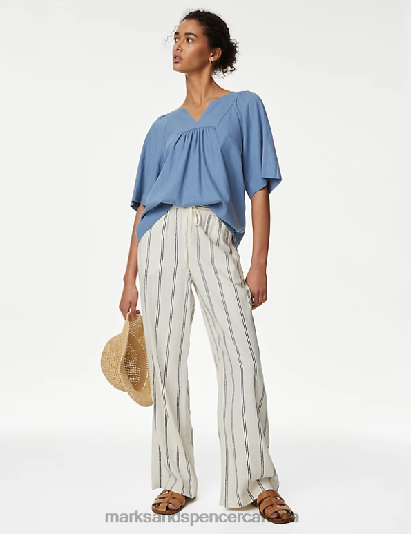 Marks and Spencer sale - Women Ocean Clothing Marks & Spencer Linen Rich V-Neck Relaxed Blouse 20VTD2286