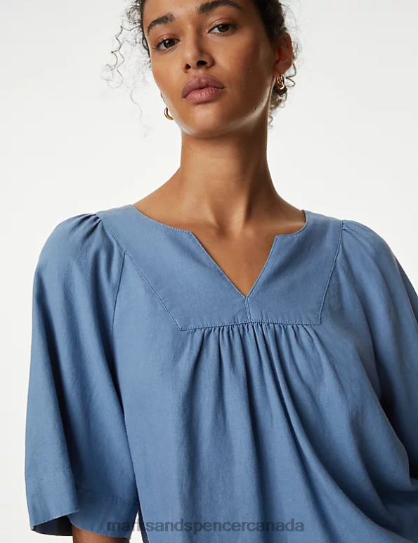 Marks and Spencer sale - Women Ocean Clothing Marks & Spencer Linen Rich V-Neck Relaxed Blouse 20VTD2286