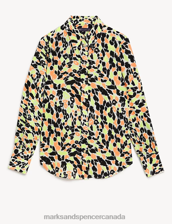 Marks and Spencer near me - Women Orange Mix Clothing Marks & Spencer Printed Collared Shirt 20VTD1132