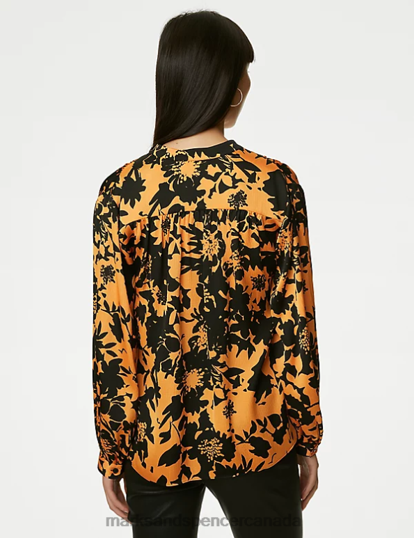 Marks and Spencer sale - Women Orange Mix Clothing Marks & Spencer Satin Floral V-Neck Blouse 20VTD3280