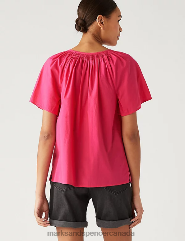 Women Pink Fizz Clothing Marks & Spencer Pure Cotton Tie Neck Blouse 20VTD1958 - Marks and Spencer online