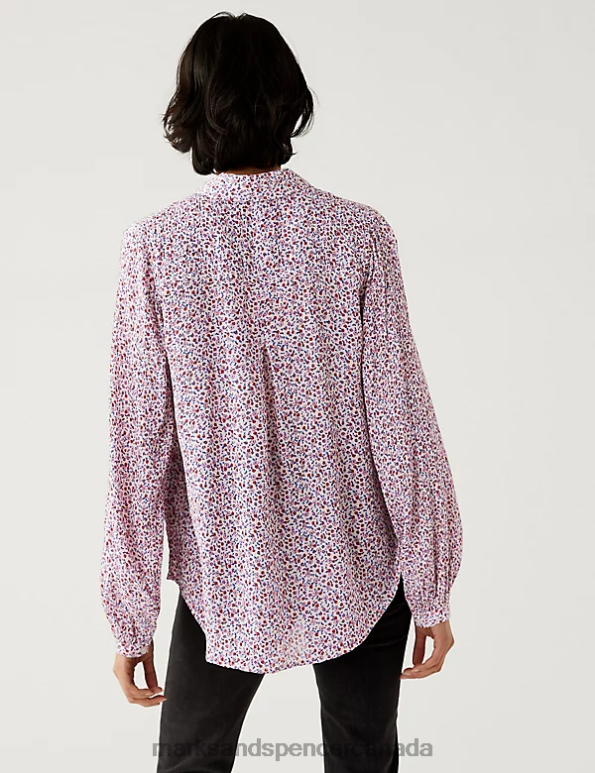Women Pink Mix Clothing Marks & Spencer Modal Blend Printed Longline Shirt 20VTD668 - Marks and Spencer Canada locations