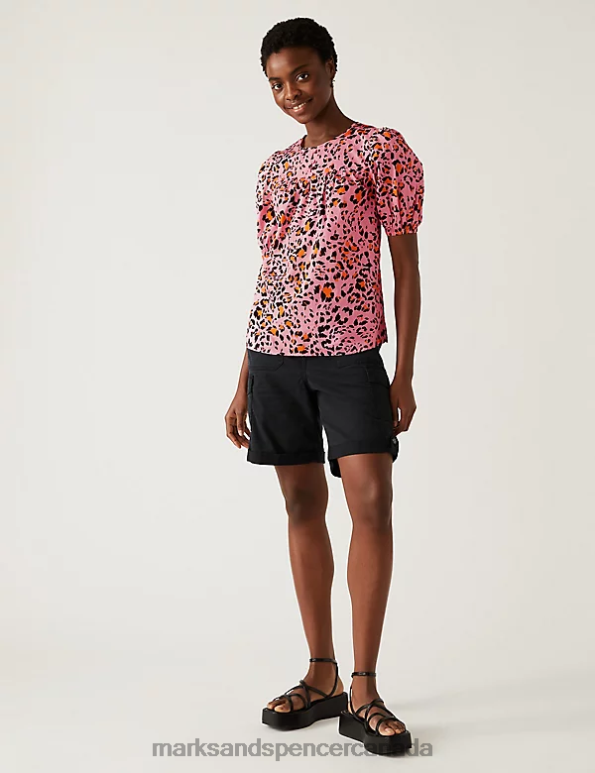 Marks and Spencer sale - Women Pink Mix Clothing Marks & Spencer Pure Cotton Printed Puff Sleeve Blouse 20VTD1781