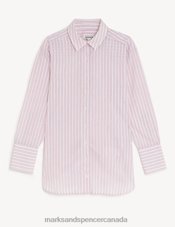 Marks and Spencer sale - Women Pink Mix Clothing Marks & Spencer Pure Cotton Striped Collared Shirt 20VTD545
