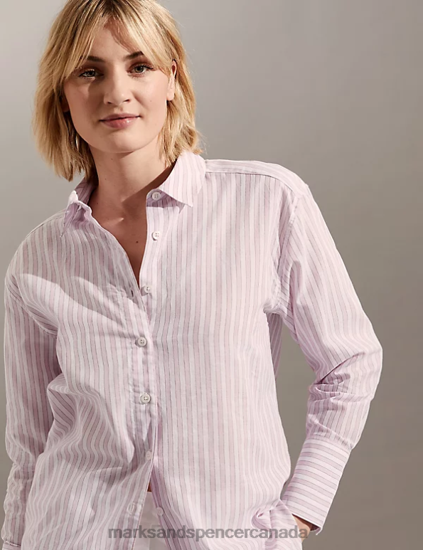 Marks and Spencer sale - Women Pink Mix Clothing Marks & Spencer Pure Cotton Striped Collared Shirt 20VTD545