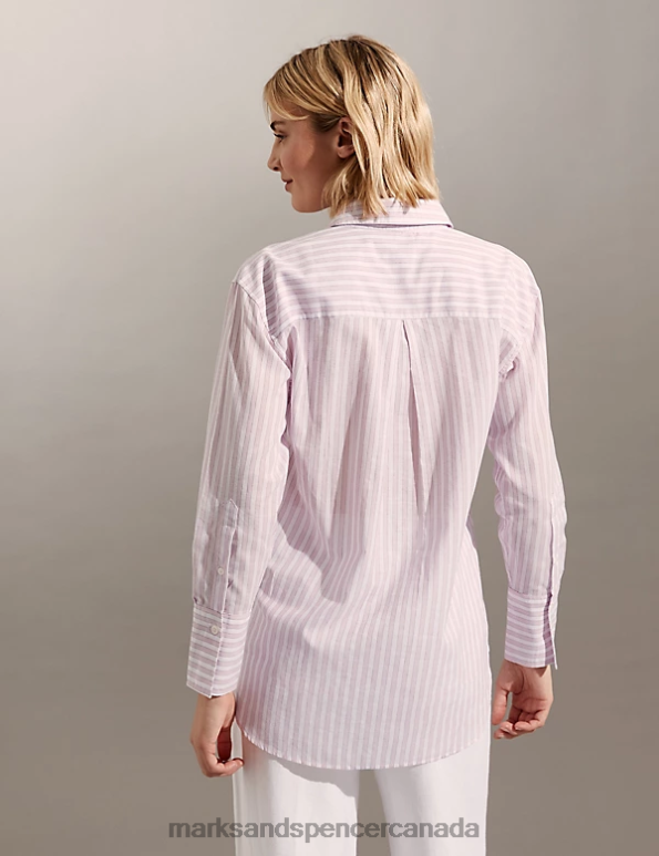 Marks and Spencer sale - Women Pink Mix Clothing Marks & Spencer Pure Cotton Striped Collared Shirt 20VTD545