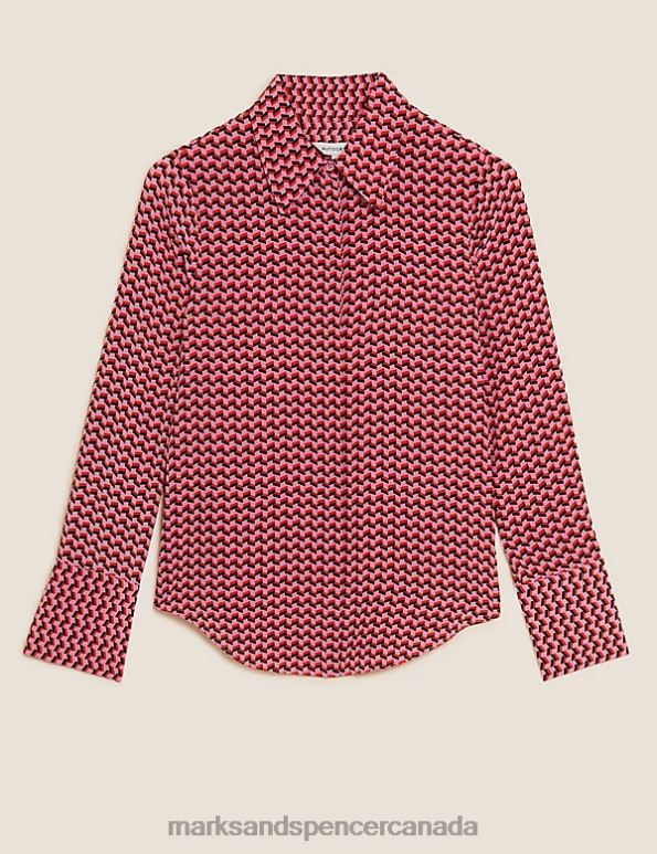 Marks and Spencer sale - Women Pink Mix Clothing Marks & Spencer Pure Silk Printed Long Sleeve Shirt 20VTD1851