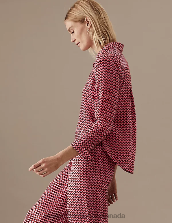 Marks and Spencer sale - Women Pink Mix Clothing Marks & Spencer Pure Silk Printed Long Sleeve Shirt 20VTD1851