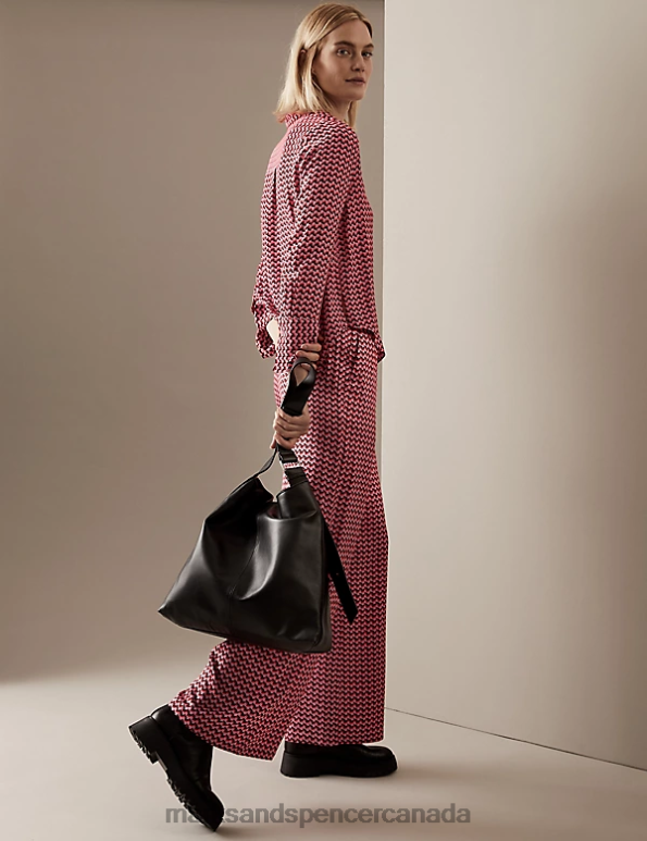 Marks and Spencer sale - Women Pink Mix Clothing Marks & Spencer Pure Silk Printed Long Sleeve Shirt 20VTD1851