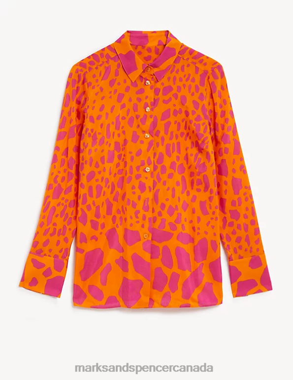 Marks and Spencer near me - Women Pink Mix Clothing Marks & Spencer Silk Blend Animal Print Shirt 20VTD1636