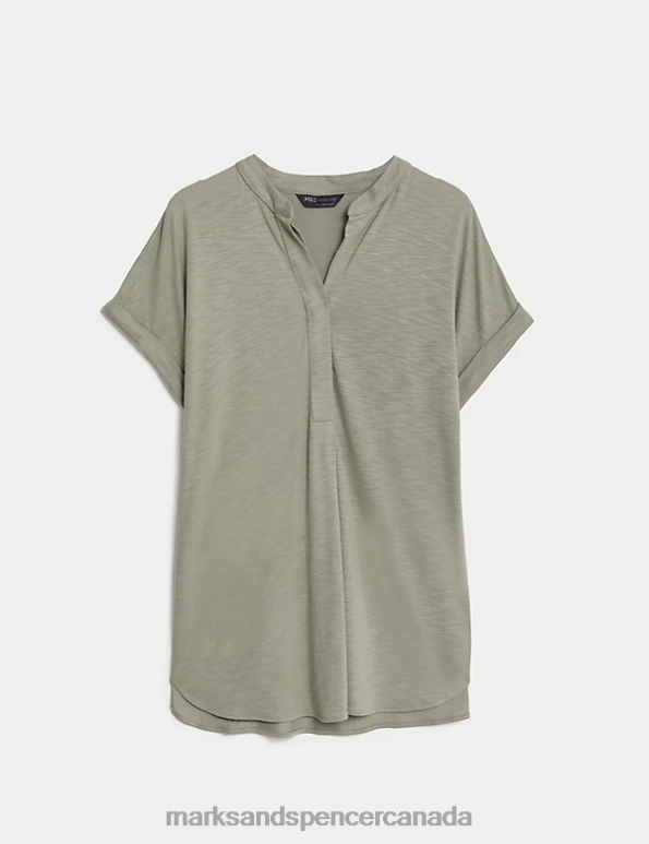 Marks and Spencer Canada - Women Soft Green Clothing Marks & Spencer Jersey Regular Fit Top 20VTD1846