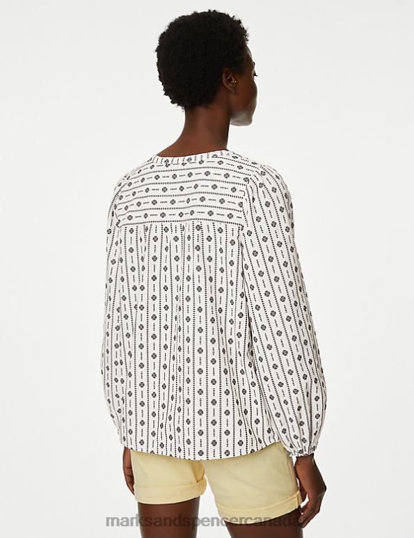 Women Soft White Clothing Marks & Spencer Cotton Rich Embroidered Puff Sleeve Blouse 20VTD1409 - Marks and Spencer outlet