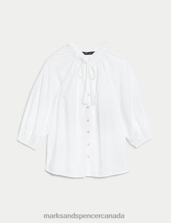 Women Soft White Clothing Marks & Spencer Cotton Rich Embroidered Tie Neck Blouse 20VTD1679 - Marks and Spencer online
