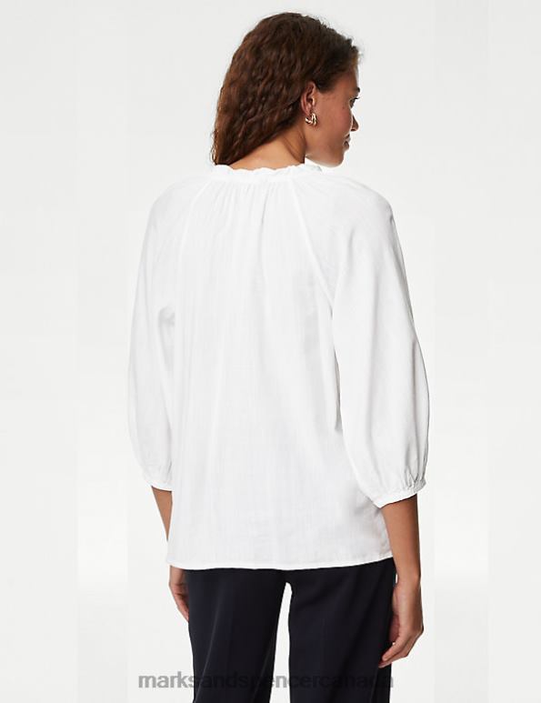 Women Soft White Clothing Marks & Spencer Cotton Rich Embroidered Tie Neck Blouse 20VTD1679 - Marks and Spencer online