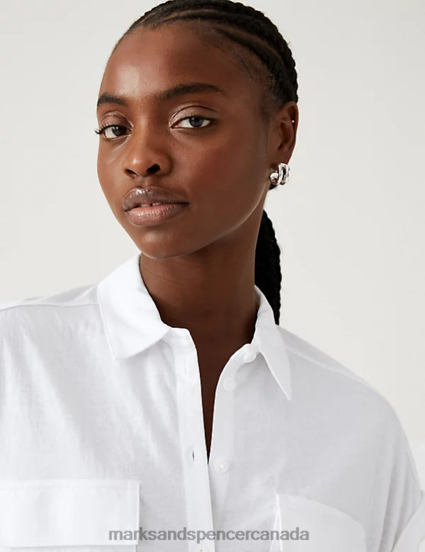 Marks and Spencer Canada - Women Soft White Clothing Marks & Spencer Jersey Collared Shirt 20VTD2280