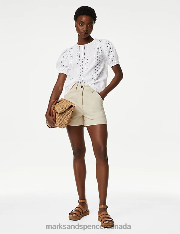 Women Soft White Clothing Marks & Spencer Pure Cotton Broderie Puff Sleeve Blouse 20VTD284 - Marks and Spencer Canada locations
