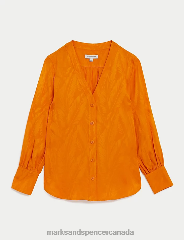 Women Tangerine Clothing Marks & Spencer Floral Jacquard V-Neck Blouse 20VTD399 - Marks and Spencer Canada locations