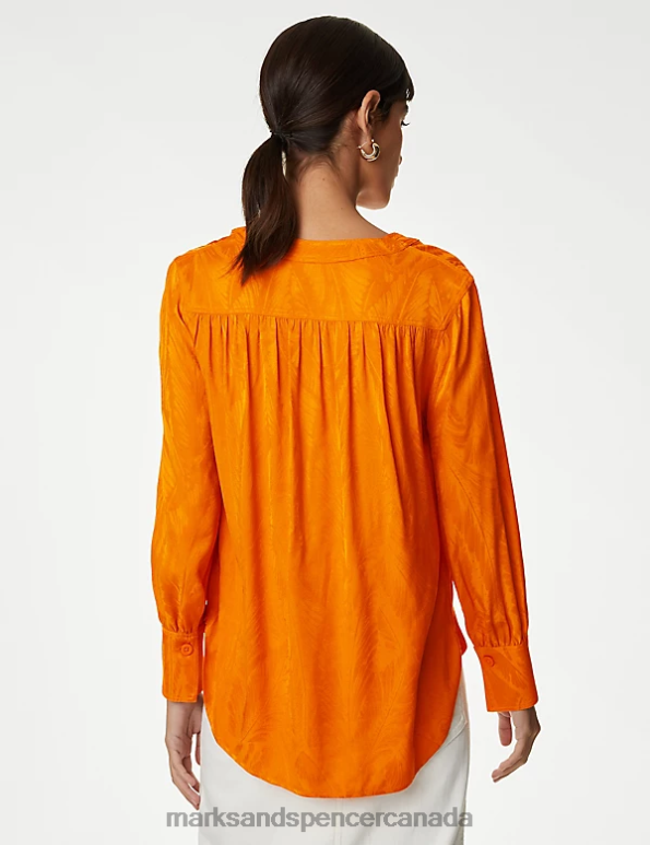 Women Tangerine Clothing Marks & Spencer Floral Jacquard V-Neck Blouse 20VTD399 - Marks and Spencer Canada locations