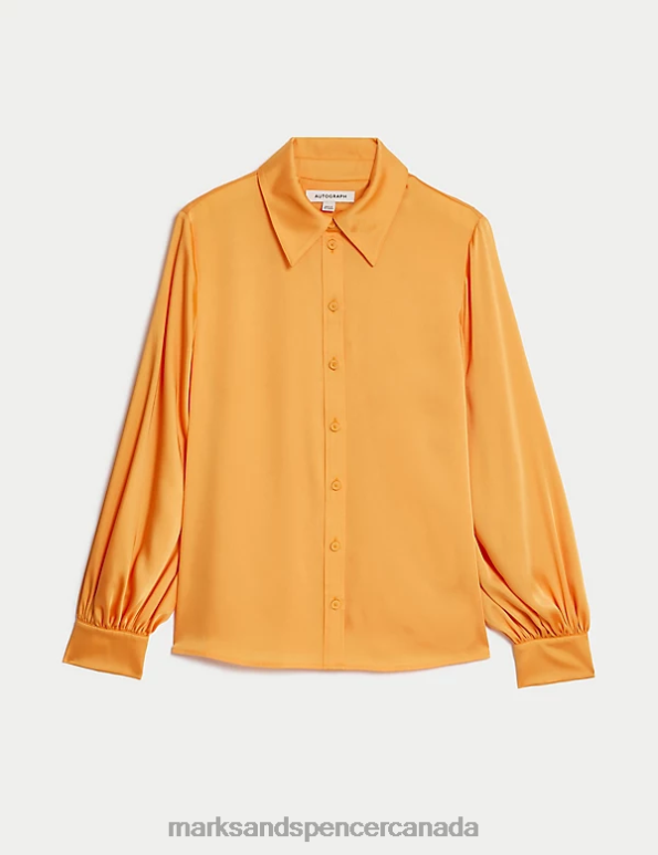 Marks and Spencer near me - Women Tangerine Clothing Marks & Spencer Satin Collared Blouson Sleeve Shirt 20VTD2285