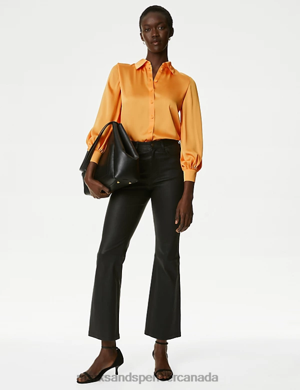 Marks and Spencer near me - Women Tangerine Clothing Marks & Spencer Satin Collared Blouson Sleeve Shirt 20VTD2285