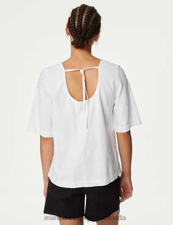 Marks and Spencer Canada - Women White Clothing Marks & Spencer Linen Rich Cutwork Detail Blouse 20VTD974