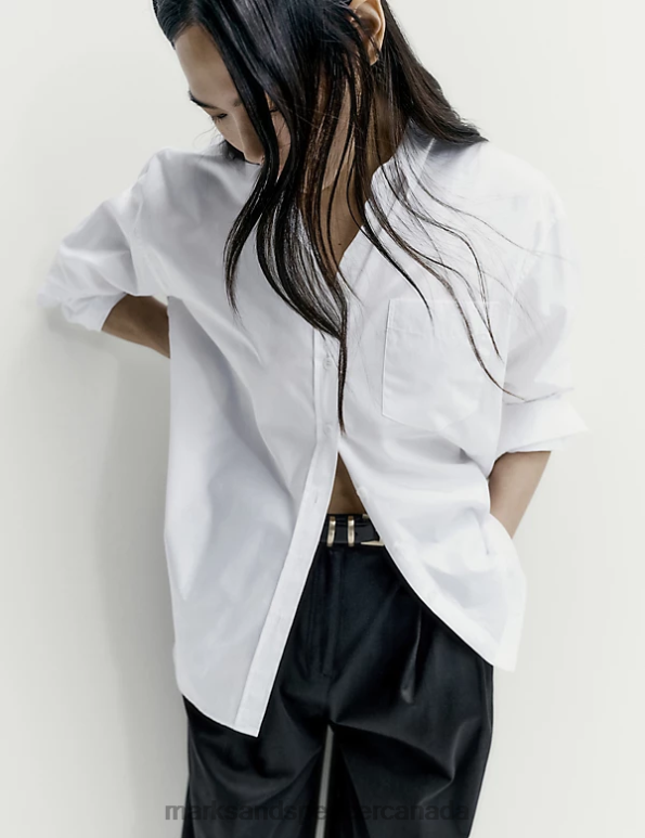 Marks and Spencer near me - Women White Clothing Marks & Spencer Pure Cotton Oversized Girlfriend Style Longline Shirt 20VTD1046