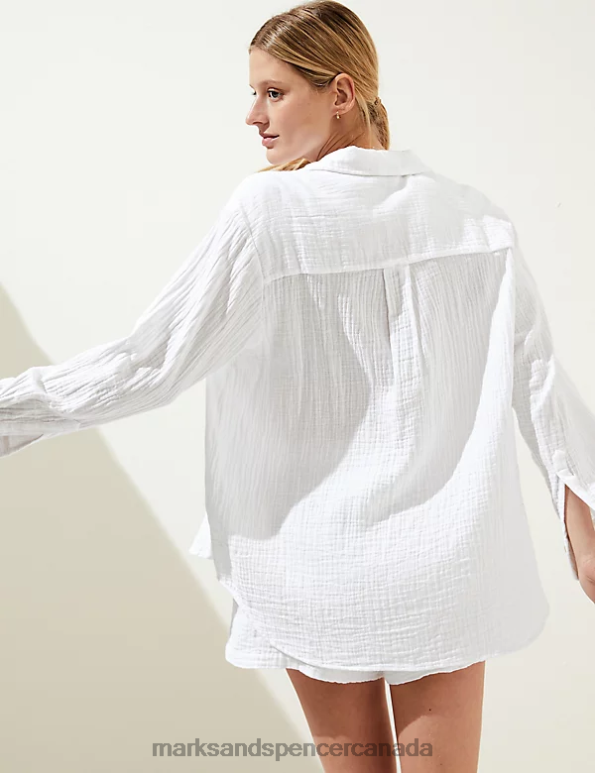 Marks and Spencer sale - Women White Clothing Marks & Spencer Pure Cotton Textured Beach Shirt 20VTD993
