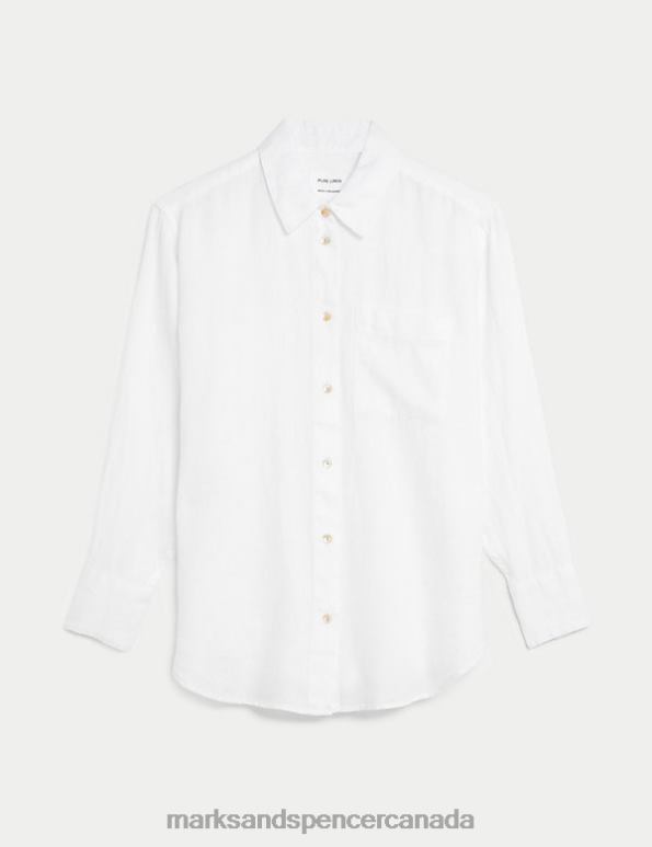 Women White Clothing Marks & Spencer Pure Linen Oversized Shirt 20VTD35 - Marks and Spencer Canada locations