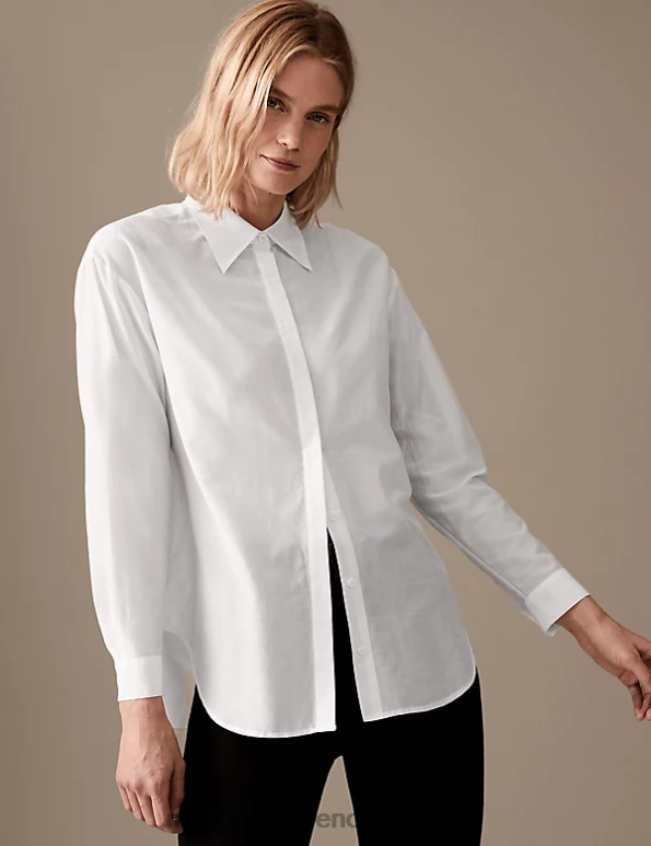 Marks and Spencer near me - Women White Clothing Marks & Spencer Silk Blend Collared Long Sleeve Shirt 20VTD2861