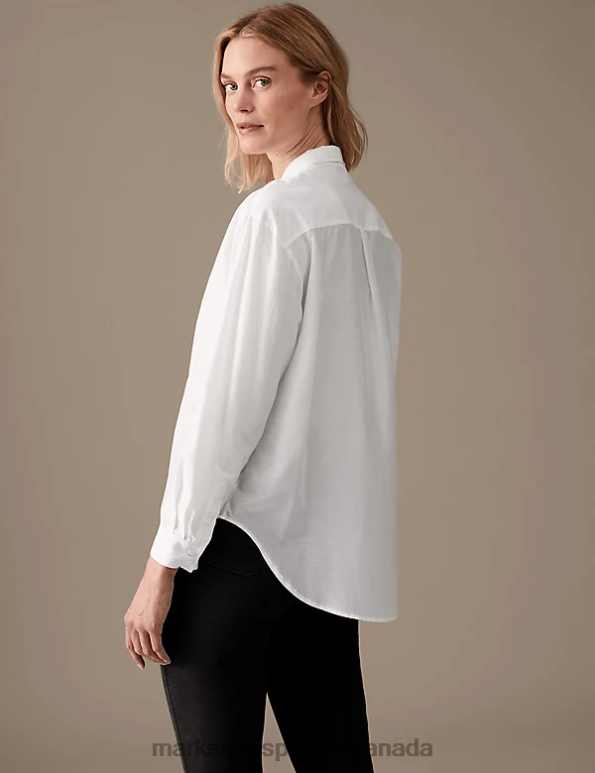 Marks and Spencer near me - Women White Clothing Marks & Spencer Silk Blend Collared Long Sleeve Shirt 20VTD2861