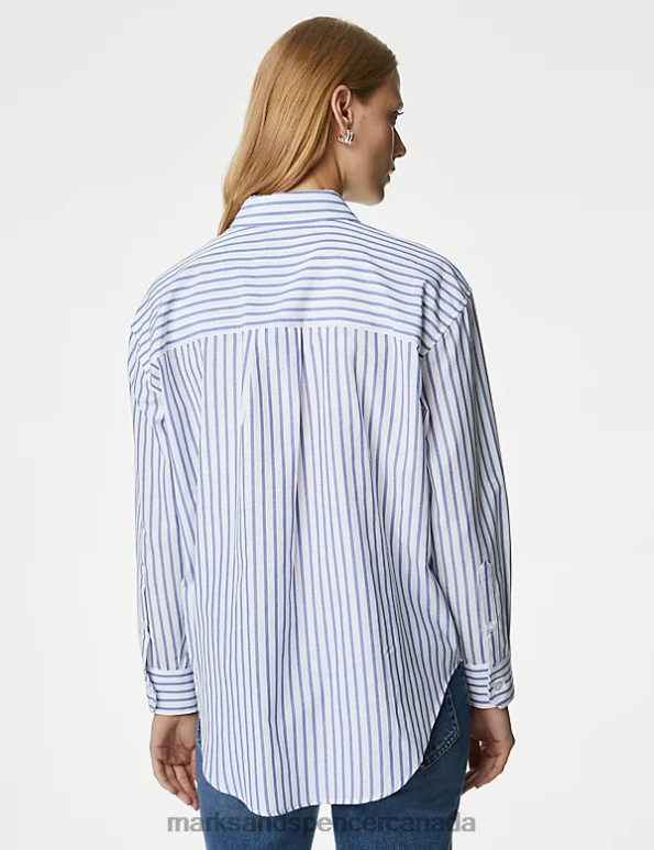 Marks and Spencer near me - Women White Mix Clothing Marks & Spencer Cotton Blend Striped Collared Shirt 20VTD555