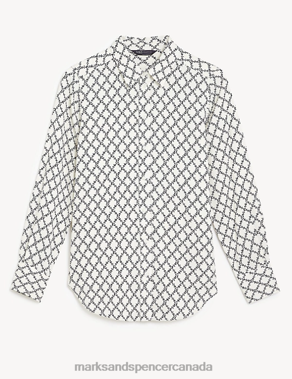 Women White Mix Clothing Marks & Spencer Printed Collared Long Sleeve Shirt 20VTD3127 - Marks and Spencer Canada locations