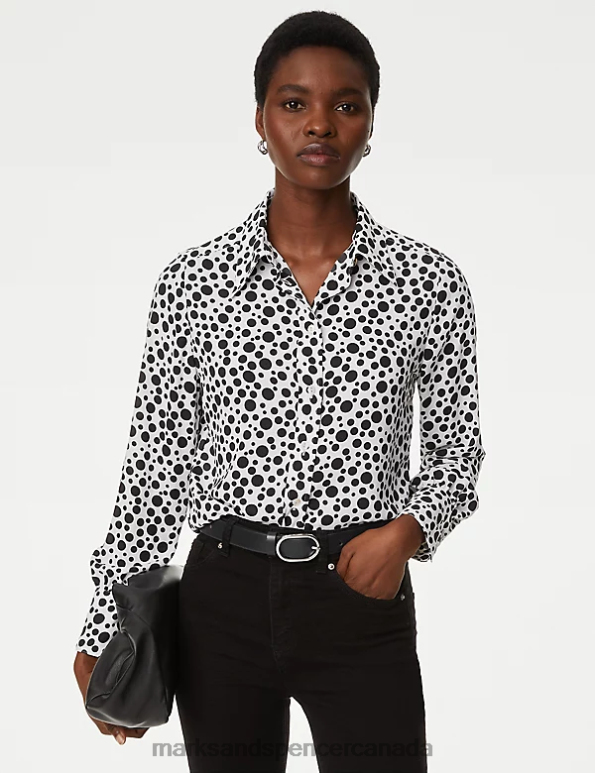 Marks and Spencer near me - Women White Mix Clothing Marks & Spencer Printed Collared Shirt 20VTD489