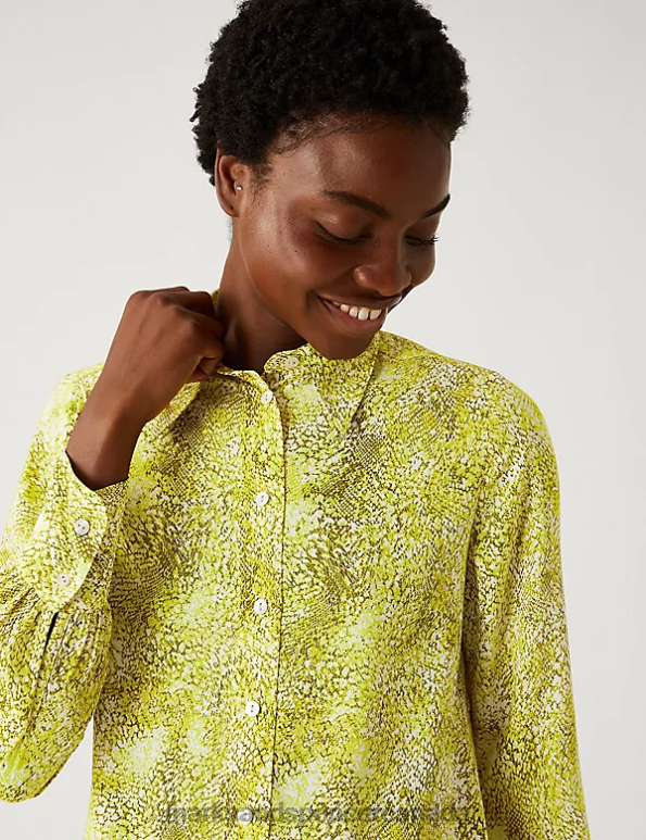 Women Yellow Mix Clothing Marks & Spencer Printed Collared Long Sleeve Shirt 20VTD946 - Marks and Spencer online
