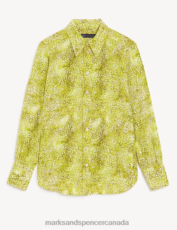 Women Yellow Mix Clothing Marks & Spencer Printed Collared Long Sleeve Shirt 20VTD946 - Marks and Spencer online