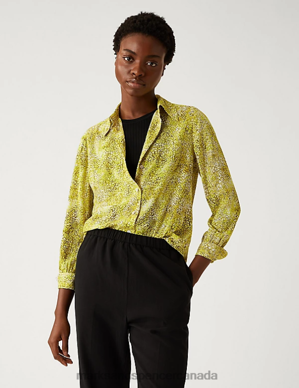 Women Yellow Mix Clothing Marks & Spencer Printed Collared Long Sleeve Shirt 20VTD946 - Marks and Spencer online