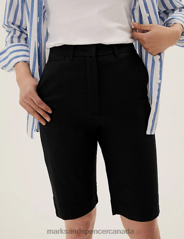 Marks and Spencer Canada - Women Black Clothing Marks & Spencer Cotton Rich Knee Length Chino Shorts 20VTD890