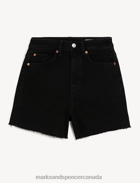 Marks and Spencer Canada - Women Black Clothing Marks & Spencer Denim Mom High Waisted Shorts 20VTD2349