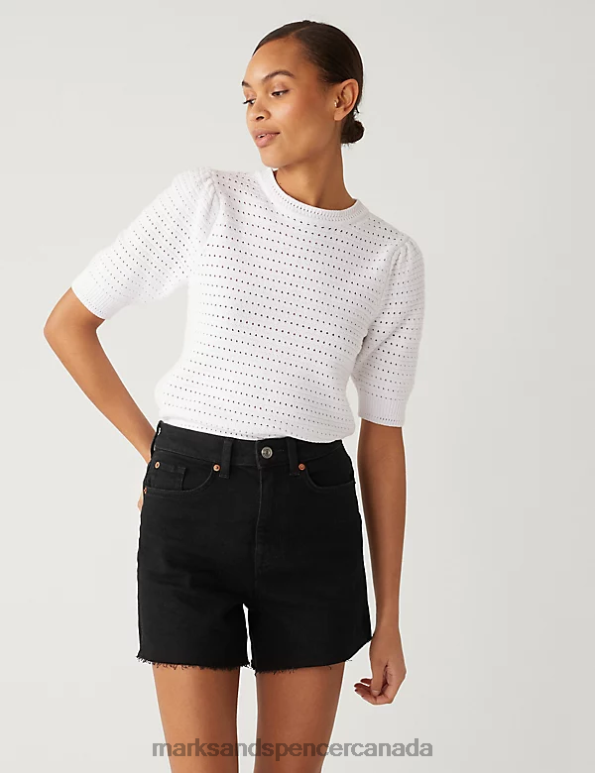 Marks and Spencer Canada - Women Black Clothing Marks & Spencer Denim Mom High Waisted Shorts 20VTD2349