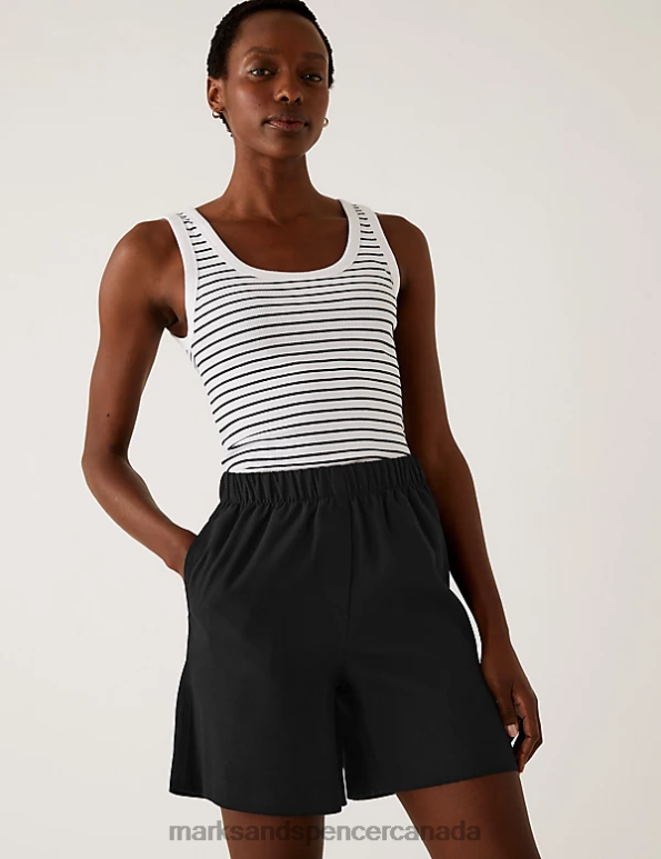 Women Black Clothing Marks & Spencer High Waisted Shorts 20VTD2508 - Marks and Spencer outlet