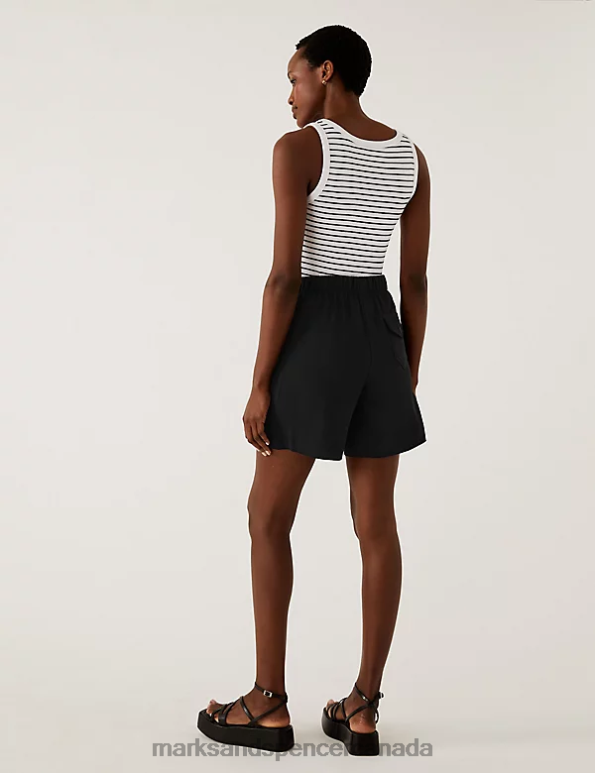 Women Black Clothing Marks & Spencer High Waisted Shorts 20VTD2508 - Marks and Spencer outlet