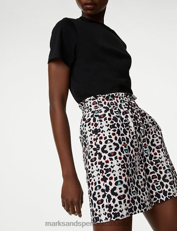 Marks and Spencer sale - Women Black Mix Clothing Marks & Spencer Linen Rich Leopard Print Shorts 20VTD1595