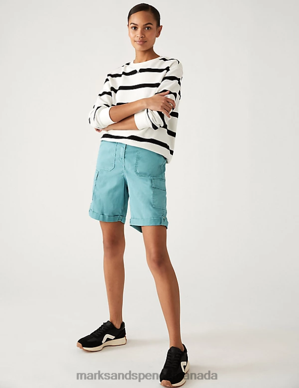 Marks and Spencer Canada - Women Blue Clothing Marks & Spencer Lyocell Rich Cargo Tea Dyed Shorts 20VTD959