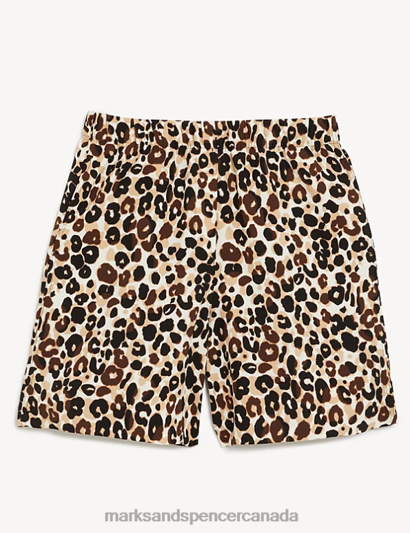 Marks and Spencer near me - Women Brown Mix Clothing Marks & Spencer Animal Print High Waisted Shorts 20VTD3197