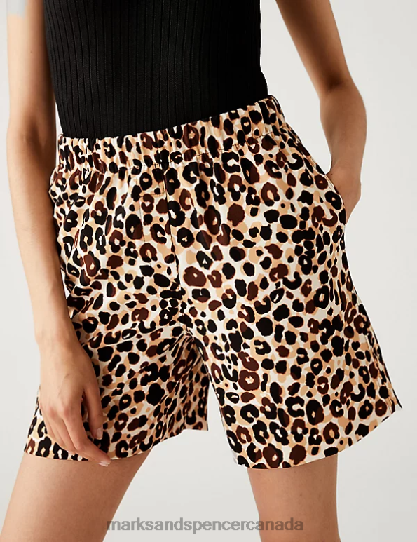 Marks and Spencer near me - Women Brown Mix Clothing Marks & Spencer Animal Print High Waisted Shorts 20VTD3197