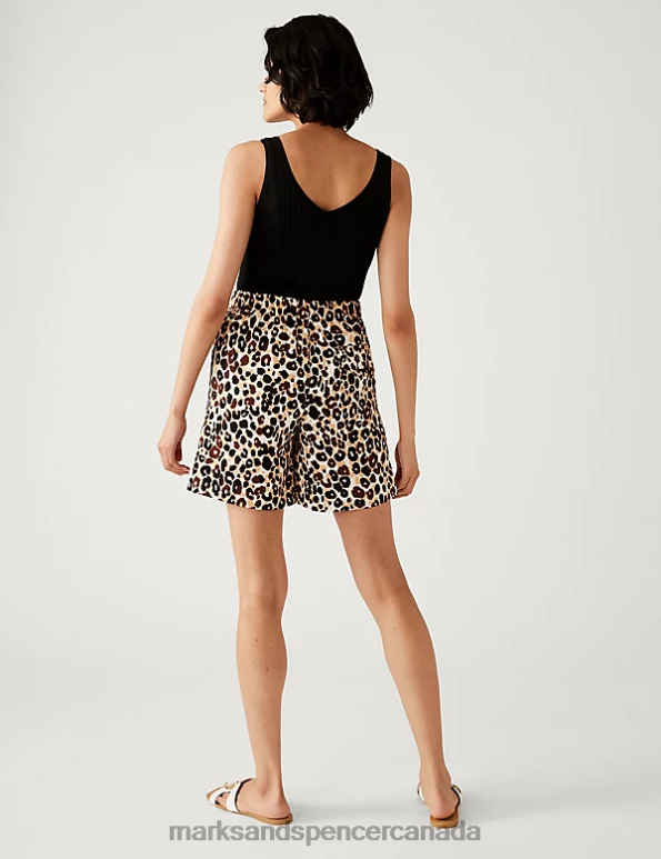 Marks and Spencer near me - Women Brown Mix Clothing Marks & Spencer Animal Print High Waisted Shorts 20VTD3197
