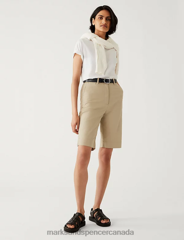 Women Coffee Clothing Marks & Spencer Cotton Rich Knee Length Chino Shorts 20VTD508 - Marks and Spencer online